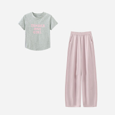 批发官图 夏季字母印花短袖T恤上衣女新款显瘦百搭休闲裤休闲洋气<b class='q'>套装</b>