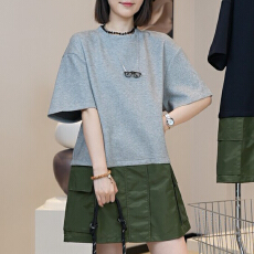 批发官图 夏季新款韩里韩气松弛感宽松休闲时尚中长款拼接色T恤<b class='q'>连衣裙</b>