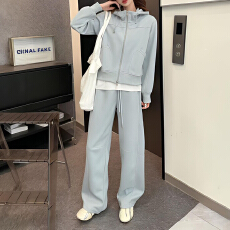 批发官图 休闲运动套装春秋新款慵懒风<b class='q'>开衫</b>连帽<b class='q'>卫衣</b>外套阔腿裤两件套