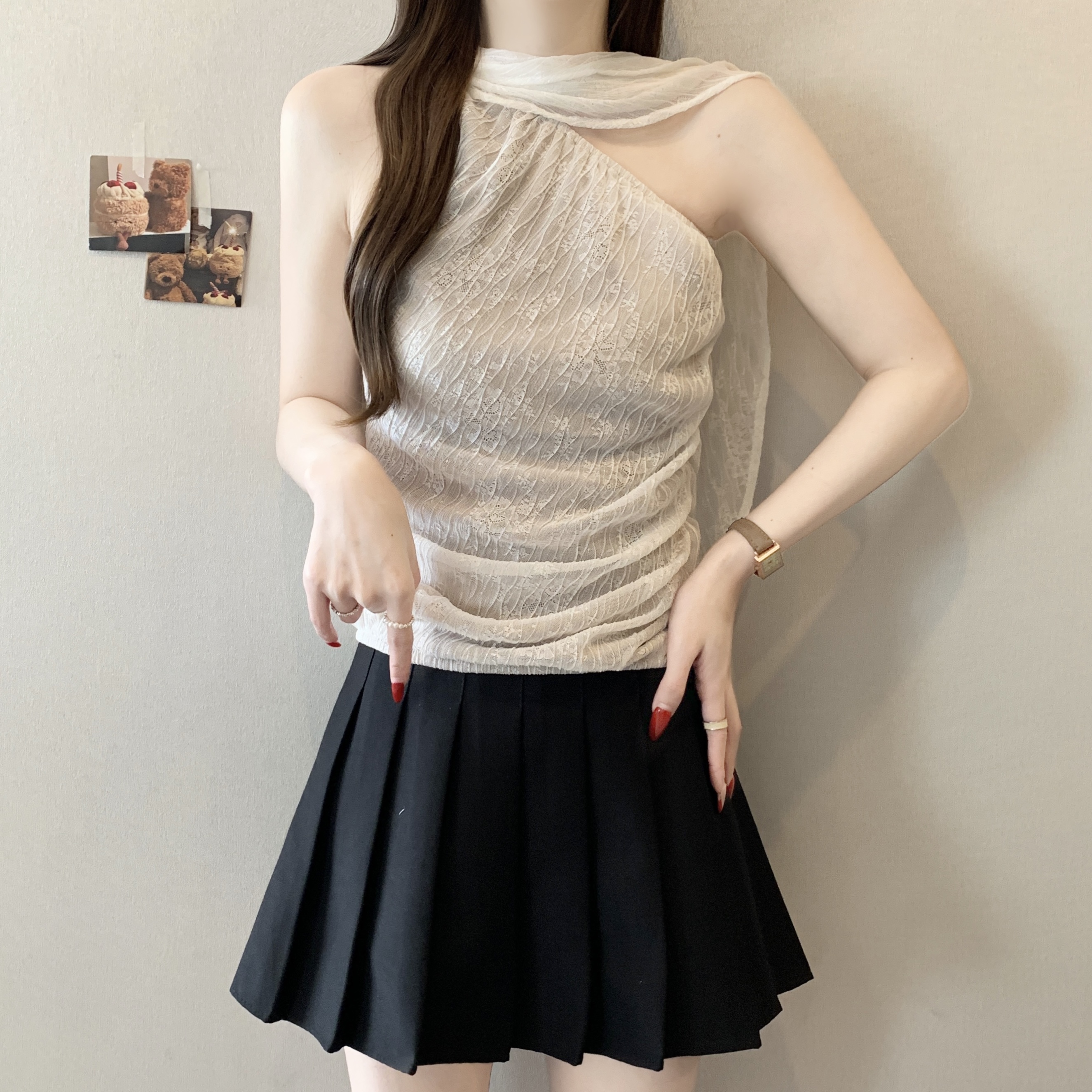 화이트 비스듬한 어깨 민소매 숄더백 작은 슬링 여성 여름 자이언트 잘 생긴 ~ 중 조끼 플라스틱 모양 외출용 불규칙 리본 맨위