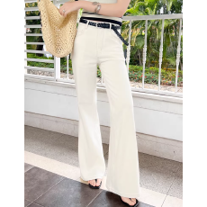 批发美洋MEIYANG 奶油米牛仔<b class='q'>裤</b> 精梳棉四面弹喇叭白<b class='q'>裤</b>子