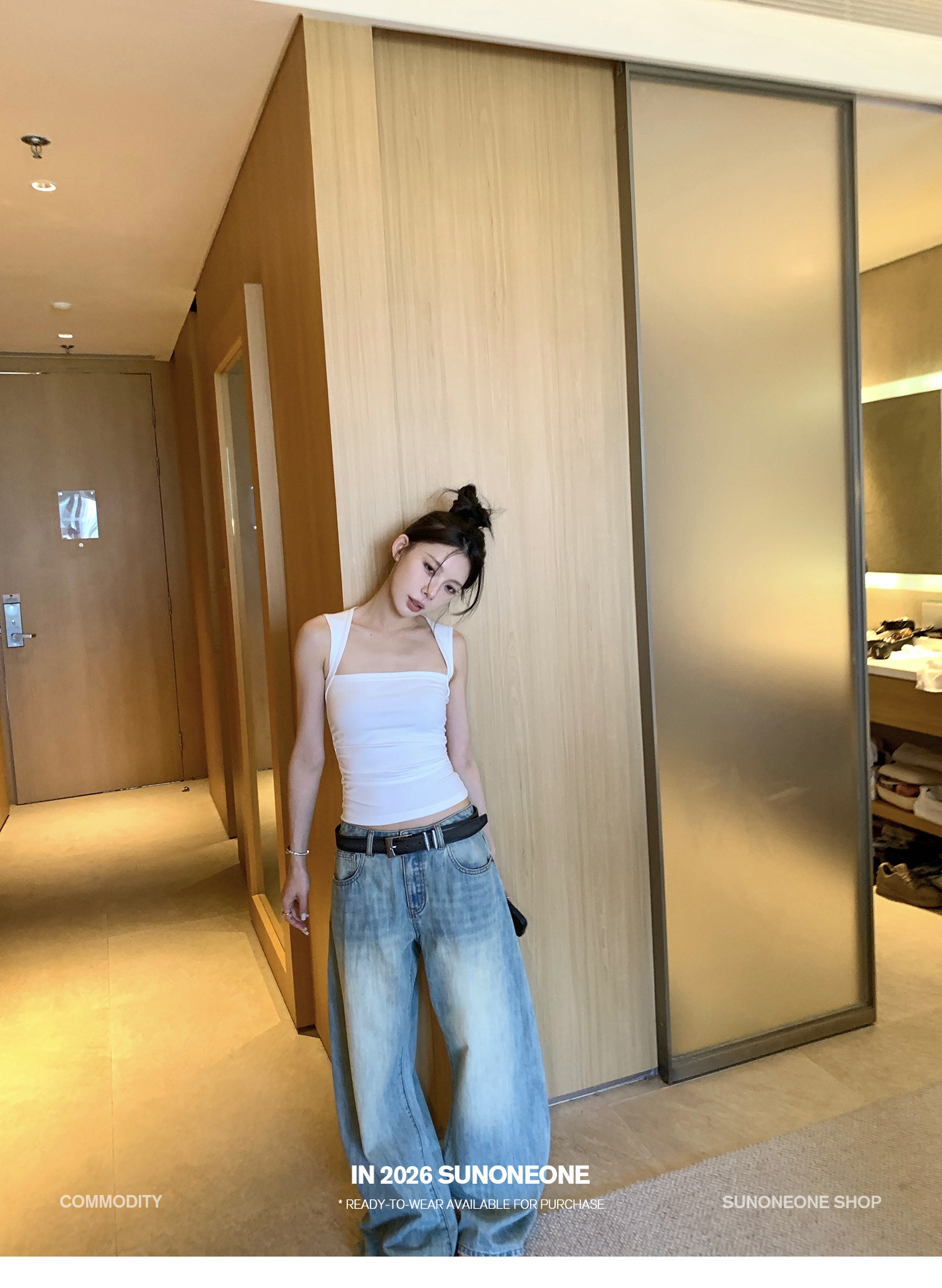 sunoneone 무거운 작업 워싱 연삭 화이트 루즈핏 넓은 다리 모통이 칼 청바지 여성 봄 밝은색 스트레이트 캐주얼 바지