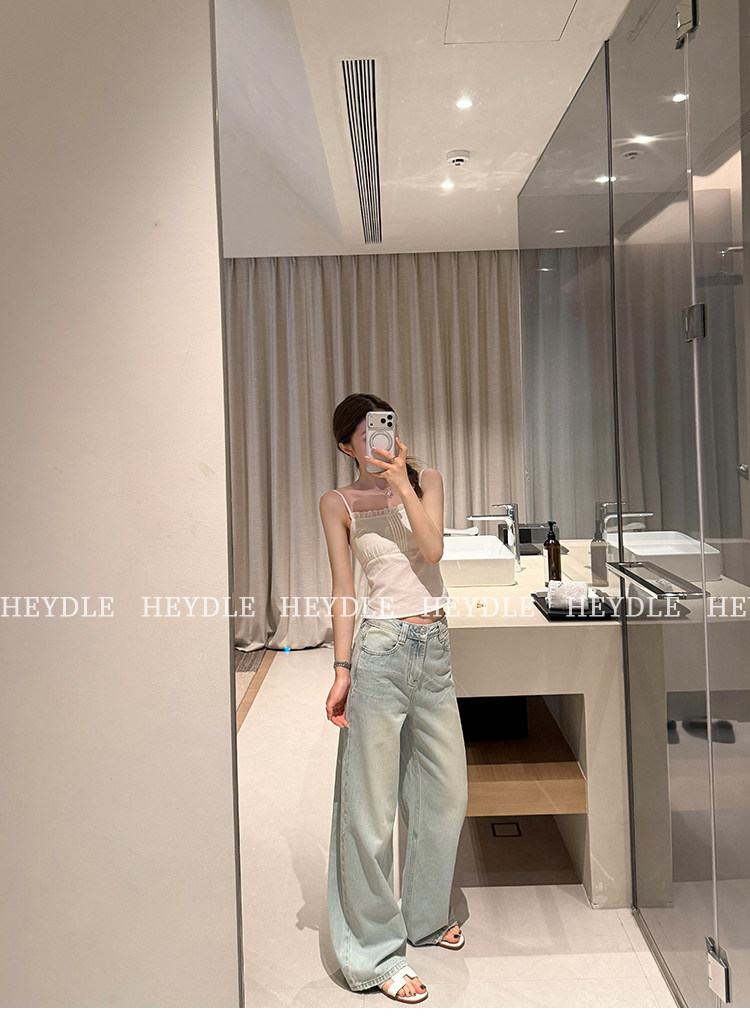 검은 콩 흠 얕은 봄 데님 라이 경기 서울 달빛 청바지 워싱 대나무 마디 질감 스트레이트 팬츠 긴 바지 여성
