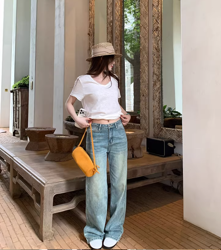 im ~까지 수퍼 모델 좁은 에디션 하느님 바지 슈퍼 슬림해 보이는 디스플레이 다리 스트레이트 좁은 에디션 스트레이트 팬츠 여성 신축성 로우 웨이스트 청바지