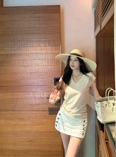 titi 작은 자매 궁정 cion 높음 폭탄 크메르어 레트로 이중 버튼 데님 치마바지 반신 스커트 미니 스커트