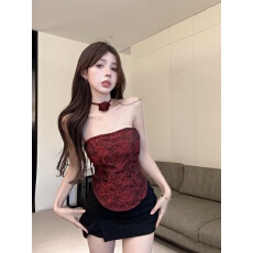 批发实拍实价 玫瑰提花抹胸设计感显瘦上衣