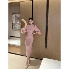 批发实拍视频 <b class='q'>复古</b>新中式改良旗袍幽幽百合国风裙显瘦开叉连衣裙