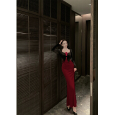 批发实拍视频 新款时尚复古立体花撞色拼接性感辣妹<b class='q'>假两件</b>显瘦<b class='q'>连衣裙</b>