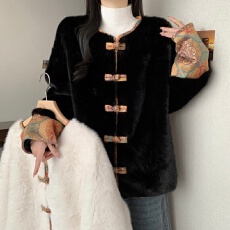 批发*实拍*大码女<b class='q'>秋</b>冬新款宽松显瘦百搭皮草毛毛开衫高级感新中式外套