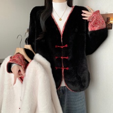 批发*实拍*大码女<b class='q'>秋</b>冬新款宽松显瘦百搭新中式皮草毛毛开衫双面穿外套