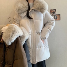 批发*实拍*大码女冬季<b class='q'>新款</b>加厚保暖羽绒棉服长款连帽宽松毛领棉衣外套