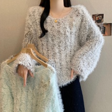 *实拍*大码女胖MM秋冬新款宽松慵懒风针织长袖套头百搭毛衣上衣