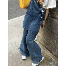 批发邱小小丽呀 早春宽松显瘦休闲直筒<b class='q'>牛仔</b>吊带阔腿连体长裤<b class='q'>背带裤</b>女