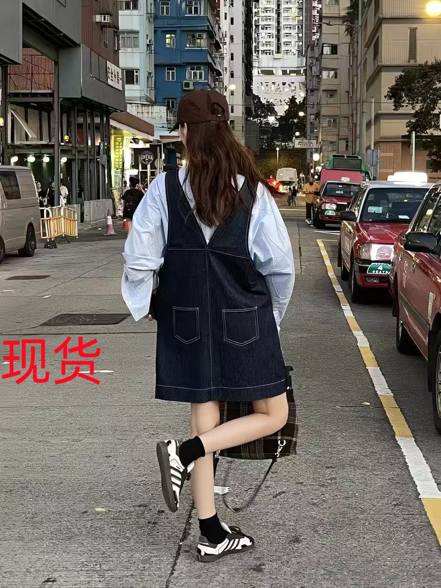 freedmst 무슨 일이 있어도 스타일 모두 가지고있다. 연령 감소 세련된 데님 멜빵 스커트 여성 패션 캐주얼 드레스
