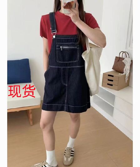 한 부서 작은 키 레트로 데님 멜빵 스커트 연령 감소 세련된 품격 디자인 센스 루즈핏 원피스 스커트 여성