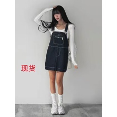 批发韩国正品女装2026<b class='q'>春</b>季新款时尚通勤纯色水洗背带牛仔连衣短裙