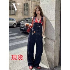 批发深蓝牛仔背带裤女2026夏季新款阔腿直筒宽松高腰显瘦减龄连体<b class='q'>长裤</b>
