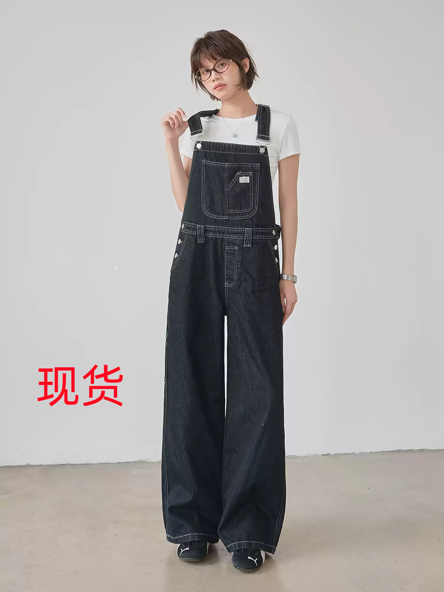 아메리칸 레트로 진한 파란색 데님 멜빵 바지 여성 2026 여름 새로운 캐주얼 루즈핏 슬림해 보이는 넓은 다리 올인원 바지