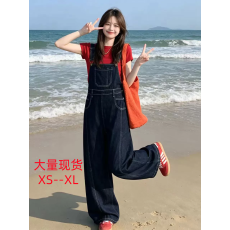 批发2026超火巨好看原色牛仔背带裤女夏季时髦减龄遮胯直筒<b class='q'>阔</b><b class='q'>腿</b><b class='q'>连体裤</b>