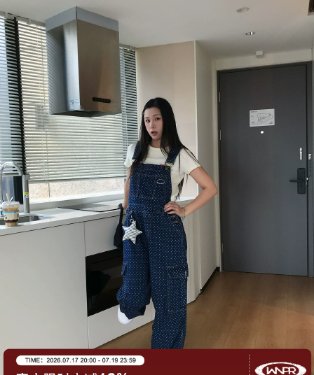 wayneprince 아메리칸 레트로 도트 무늬 프린트 멜빵 바지 거리 캐주얼 다용도 긴 바지 트렌디