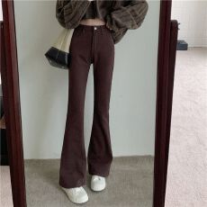 批发非实拍】辣妹弹力微喇叭<b class='q'>牛仔裤</b>女学生复古高腰修身显瘦长裤子