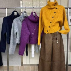 批发2025秋冬新款毛衣女 斜开扣<b class='q'>马海毛</b>混羊毛针织衫