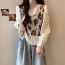 批发原版做工】法式复古碎花<b class='q'>长袖</b><b class='q'>衬衫女</b>秋季款大码微胖mm宽松显瘦上衣