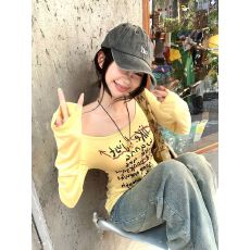 批发200克人棉<b class='q'>莫代尔</b>】大口领字母印花长袖u领修身内搭甜辣紧身上衣女