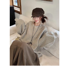 批发【INS条纹】韩系校园风秋冬新款圆领卫衣女INS超火上衣<b class='q'>服</b>