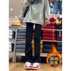 批发【非实拍】黑色<b class='q'>弹力</b>直筒窄版<b class='q'>牛仔裤</b>女高腰显瘦加绒加厚修身裤