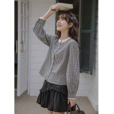 批发【官图 原版布料】法式复古蕾丝<b class='q'>格子</b><b class='q'>衬衫</b>女高级设计感气质上衣