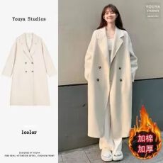 批发2025年郝本风新款韩版宽松小个子<b class='q'>中长款</b>百搭夹棉羊加厚毛呢外套女