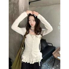 批发【官图 随心裁<b class='q'>莫代尔</b>260克1*1】甜美波点吊带<b class='q'>开衫</b>两件套女上衣