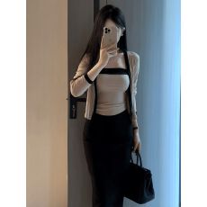 批发【官图 随心裁<b class='q'>莫代尔</b>260克1*1】纯欲风抹胸女长袖<b class='q'>开衫</b>上衣套装