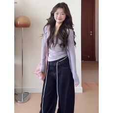 批发【官图 随心裁<b class='q'>莫代尔</b>260克1*1】韩系辣妹<b class='q'>开衫</b>长袖t恤背心两件套