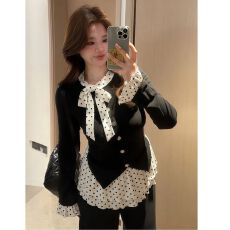 批发【<b class='q'>人</b>棉抓毛】小香风内搭打底衫蝴蝶结波点t恤女冬季<b class='q'>胖</b>MM<b class='q'>显瘦</b>上衣