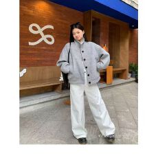 批发美式复古立领夹克<b class='q'>外套</b>女学生秋季新款设计感宽松百搭休闲<b class='q'>棒球</b>服潮