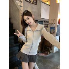 批发纯欲修身连帽开衫拉链卫衣女秋冬毛圈韩系<b class='q'>百搭</b>瑜伽服运动外套