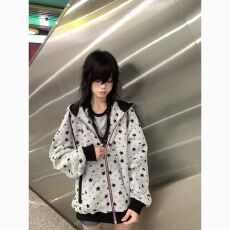批发美式街头满印星星<b class='q'>开衫</b>连帽<b class='q'>卫衣</b>外套女春秋冬新款宽松设计感上衣