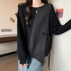 批发原版做工】<b class='q'>不规则</b>盘扣拼接卫衣女秋大码胖mm小众遮肉显瘦百搭上衣