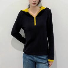 批发韩系秋冬季<b class='q'>新款</b>撞色假两件连帽半拉链套头长袖卫衣女显瘦百搭上衣