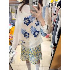 官图 天丝罗纹110克1*1印花长袖t恤上衣宽松薄纱款防晒罩衫