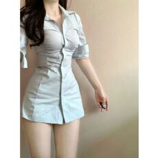 批发【酷丝棉】御姐修身褶皱性感<b class='q'>衬衫</b>裙女设计感辣妹收腰中长<b class='q'>衬衫</b>裙