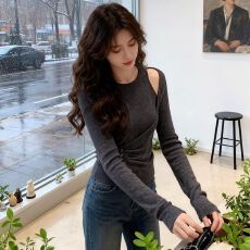 批发秋<b class='q'>冬</b>2026新款气质女士上衣灰色修身简约显瘦可外穿内搭针织衫长袖