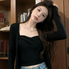 批发官图 随心裁<b class='q'>莫代尔</b>260克1*1黑色性感内搭吊带背心<b class='q'>长袖</b>开衫