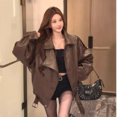 批发欧货复古高级感皮衣外套女2026年早<b class='q'>秋</b>新款设计感pu夹克机车服上衣