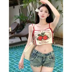 批发韩版小众樱桃印花辣妹吊带背心女装夏季新款甜美<b class='q'>可爱</b>内搭外穿上衣