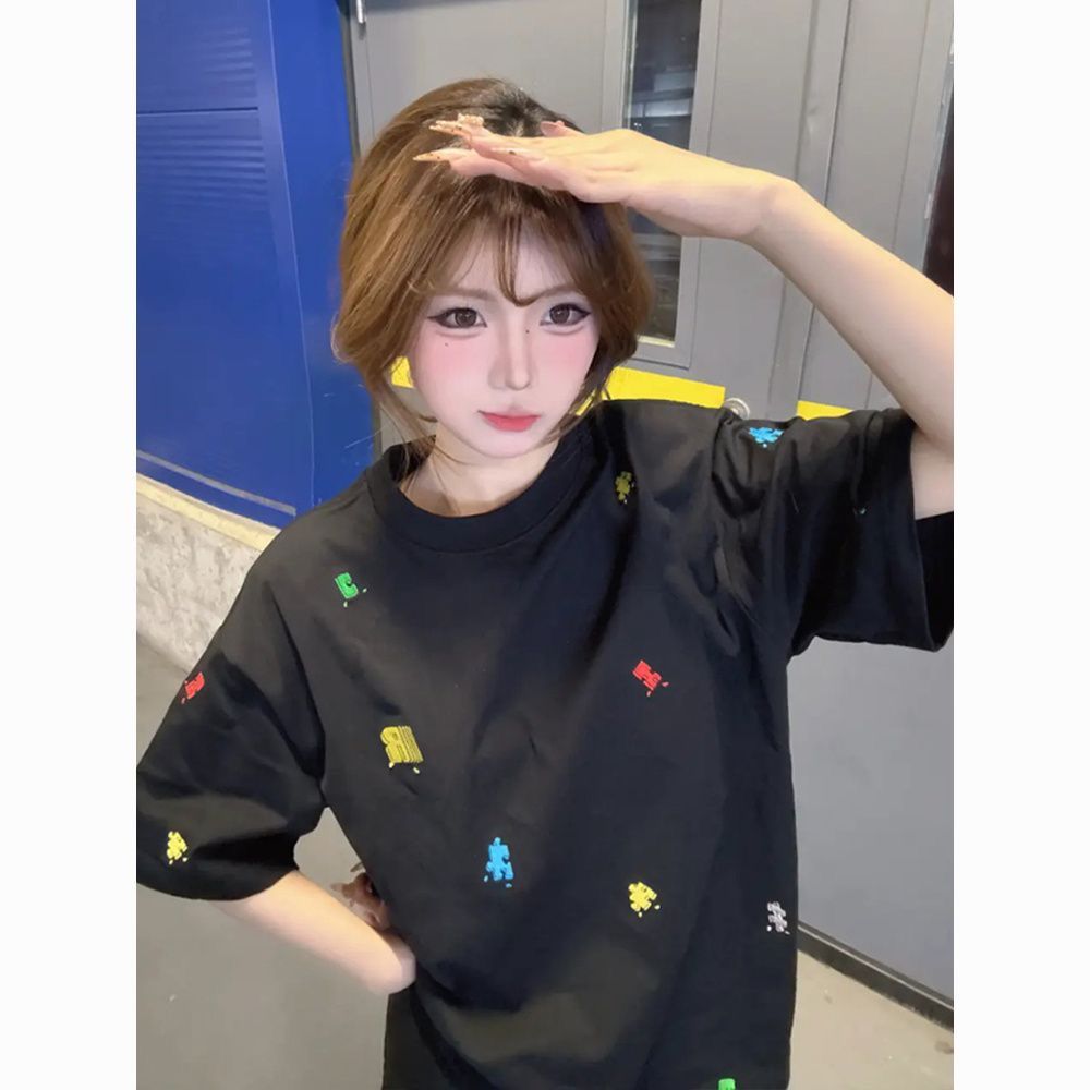 정가 전후 자수 순면 220 그램 빗질하다 닫기 반팔 티셔츠 여성