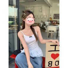 批发【官图 260克随心裁<b class='q'>莫代尔</b>1*1】韩系甜辣妹蝴蝶结蕾丝花边上衣