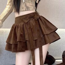 批发法式双层蓬蓬蛋糕裙女2026春季高腰蝴蝶结a字<b class='q'>短裙</b>温柔风<b class='q'>半身</b>裙裤